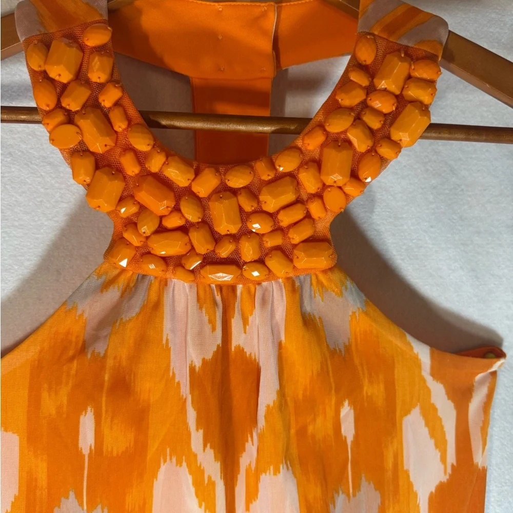 INC International Concepts | Orange Ikat Beaded Halter Dress | Size Large